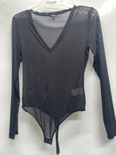 Load image into Gallery viewer, Express Womens Black Sheer Mesh Long Sleeve Snap One-Piece Bodysuit Size Small
