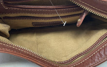Load image into Gallery viewer, Liz Claiborne Womens Brown Leather Logo Charm Inner Zipped Pockets Shoulder Bag
