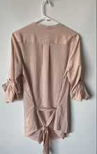 Load image into Gallery viewer, Calvin Klein Womens Beige Roll Tab Sleeve Tie Waist Pockets Blouse Top Size M

