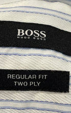 Load image into Gallery viewer, Hugo Boss Mens White Blue Striped Printed Regular Fit Dress Shirt Size 16

