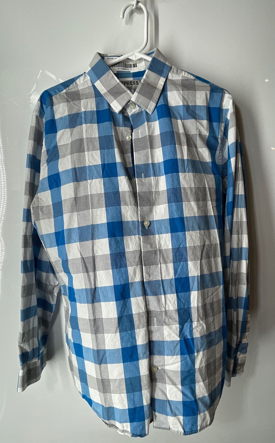 Express Mens Multicolor Plaid Cotton Long Sleeve Fitted Dress Shirt Size L/G