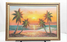Load image into Gallery viewer, Ocean Beach Palm Tree,Dawn Multicolor Wall Art Framed Oil Painting
