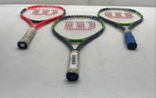 Load image into Gallery viewer, Set Of 3 Pcs Wilson Federer Multicolor Sporting Equipment Round Tennis Racquet
