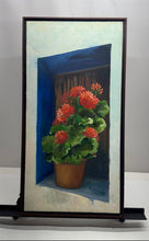 Load image into Gallery viewer, Depicting Red Geraniums In A Pot Still Life Vibrant Original Framed Oil Painting
