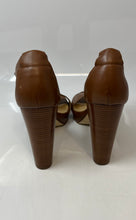Load image into Gallery viewer, Michael Kors Womens Brown Wood Open Toe High Block Platform Heels Size 9M
