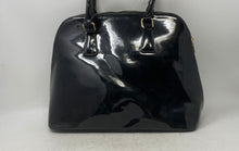 Load image into Gallery viewer, Adrienne Vittadini Womens Black Patent Leather Double Handle Zipper Satchel Bag

