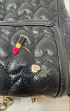 Load image into Gallery viewer, Betsey Johnson Womens Black Quilted Heart Leather Chain Strap Crossbody Bag

