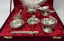 Load image into Gallery viewer, Set Of 8 Pcs Silver Tone Collectible Pooja Thali Meenakari With Red Velvet Box
