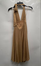 Load image into Gallery viewer, H&amp;M Womens Metallic Gold Color Shiny Sleeveless Tie Back Wrap Dress Size 4
