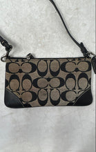 Load image into Gallery viewer, Coach Womens Brown Black Signature Print Charm Zipper Demi Wristlet Wallet
