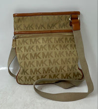 Load image into Gallery viewer, Michael Kors Womens Jet Set Brown Tan Monogram Adjustable Strap Crossbody Bag
