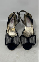 Load image into Gallery viewer, Phyllis Poland Womens Black Peep Toe Adjustable Strap Low Slingback Heels Sz 8 M
