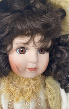 Load image into Gallery viewer, Vintage Victorian Collectible Brown Eyes Curly Hair Porcelain Doll In Lace Gown
