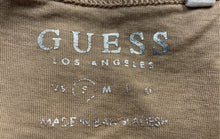 Load image into Gallery viewer, Guess Womens Light Brown Beaded Logo Split Neck Pullover T-Shirt Size S
