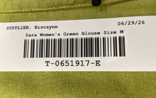Load image into Gallery viewer, Zara Womens Green Spread Collar 3/4 Sleeve Button-Up Shirt Size Medium
