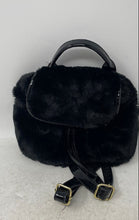 Load image into Gallery viewer, Steve Madden Womens Black Faux Fur Adjustable Strap Drawstring Mini Backpack
