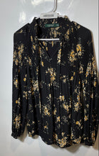 Load image into Gallery viewer, Lauren Ralph Lauren Womens Black Floral Long Sleeve Tie Neck Blouse Top Size S
