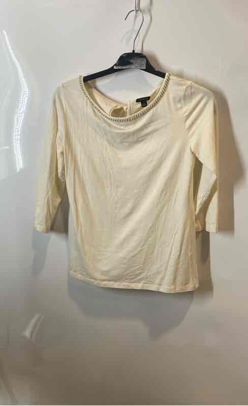 Ann Taylor Womens Beige Round Neck 3/4 Sleeve Blouse Top Size Small