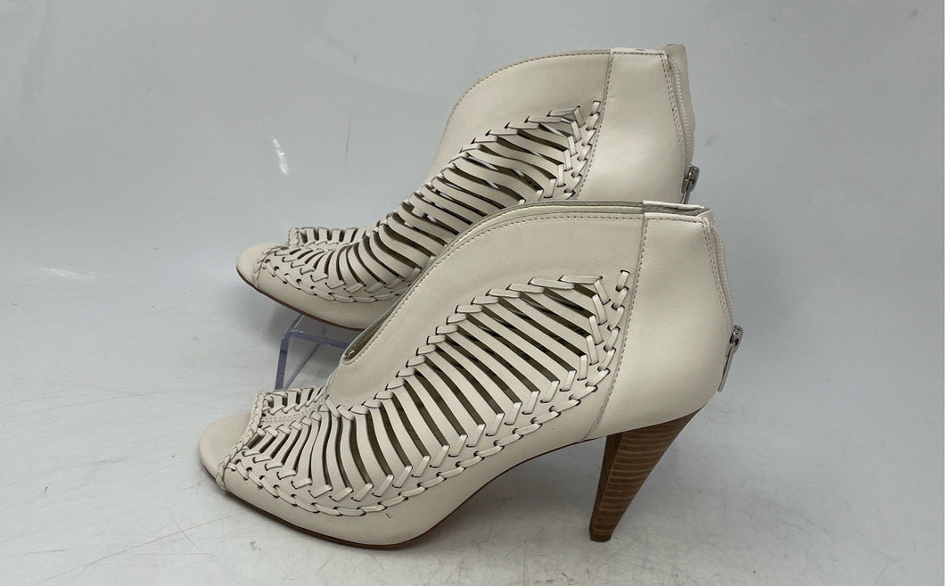 Vince Camuto Womens Acha Beige Leather Peep Toe Cutout Cone Pump Heels Size 9M