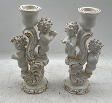Load image into Gallery viewer, White And Gold Porcelain Cherub Figures Candlestick Holders Set Of 2 Pcs
