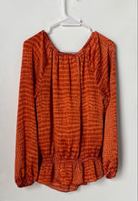Load image into Gallery viewer, Michael Kors Womens Orange Animal Print Balloon Sleeve Tie Neck Blouse Top Sz L
