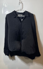 Load image into Gallery viewer, Zara Womens Black Satin Long Sleeve Collared Hi-Low Hem Button-Up Shirt Size XL
