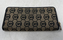Load image into Gallery viewer, Michael Kors Womens Beige Black Monogram Credit Card Slots Zip-Around Wallet
