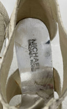 Load image into Gallery viewer, Michael Kors Womens Berkley White Snakeskin Front Zip Strappy Sandals Size 7M
