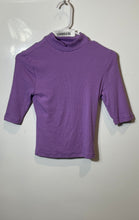 Load image into Gallery viewer, Express Womens Purple Ribbed Short Sleeve Mock Neck Regular Fit T-Shirt Size XS
