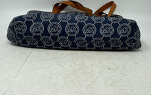 Load image into Gallery viewer, Michael Kors Womens Blue White Brown Monogram Leather Trim Magnetic Tote Bag
