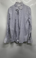 Load image into Gallery viewer, Sartoria Italiana Mens Blue White Striped Doppio Ritorto Dress Shirt Size 17.5
