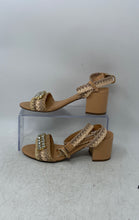 Load image into Gallery viewer, Arezzo Womens Stella Mid Beige Embellished Block Heel Ankle Strap Sandals Sz 34
