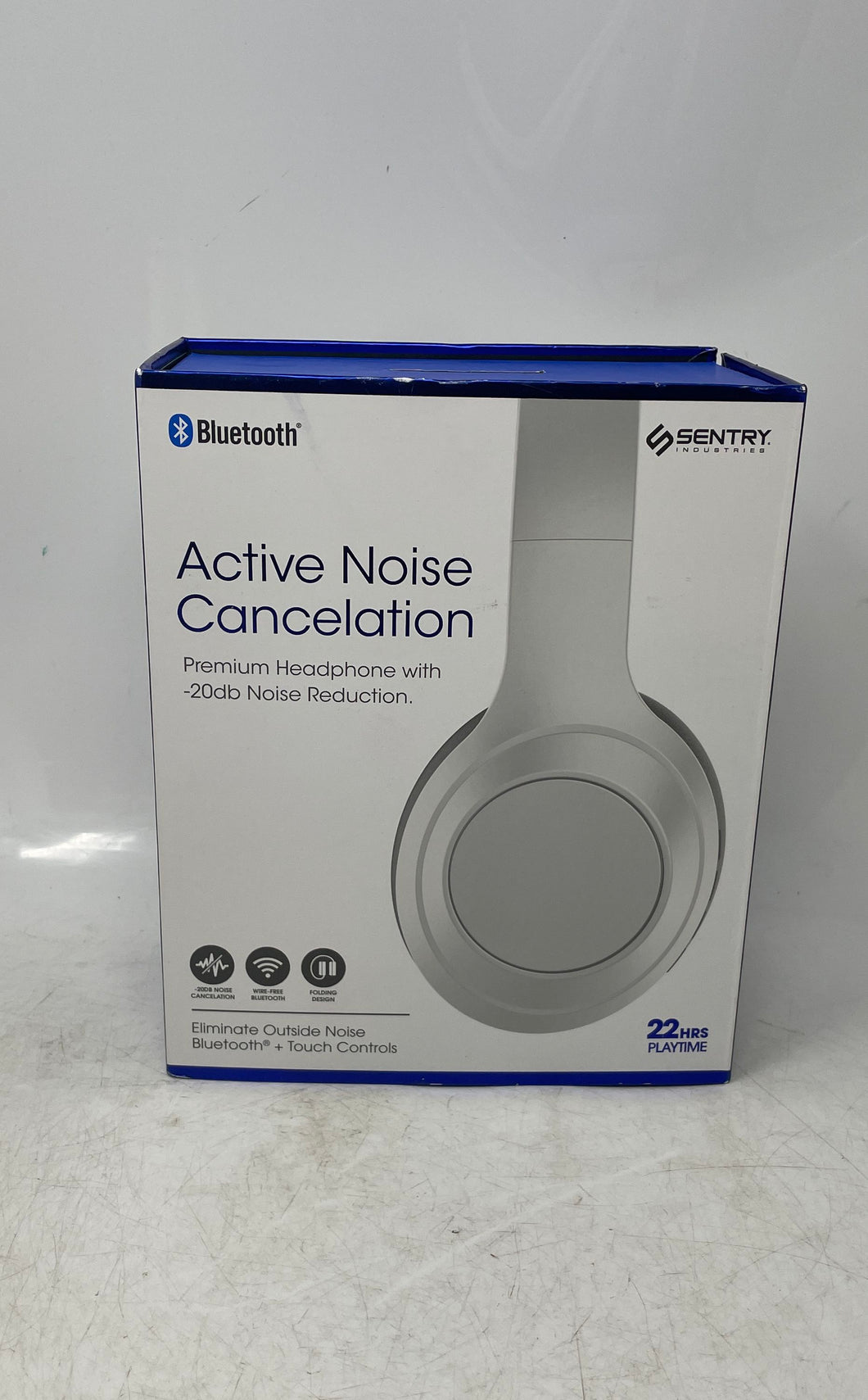 Sentry White Active Noise Cancellation Foldable Over-Ear Bluetooth Headphones