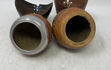 Load image into Gallery viewer, Lot Of 2 Pcs Brown Black Silver Mate Gourd Torpedo Leather And Alpaca Mate
