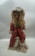 Load image into Gallery viewer, Victorian Curly Blonde Hair Porcelain Doll Collection With Display Stand
