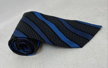 Load image into Gallery viewer, Angelino Mens Blue Black Printed Silk Adjustable Keeper Loop Designer Tie
