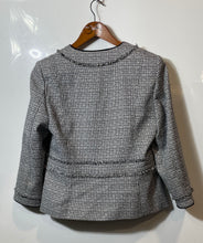 Load image into Gallery viewer, DKNY Womens Black And White Tweed Bouclé Fringe Trim Long Sleeve Blazer Size 10
