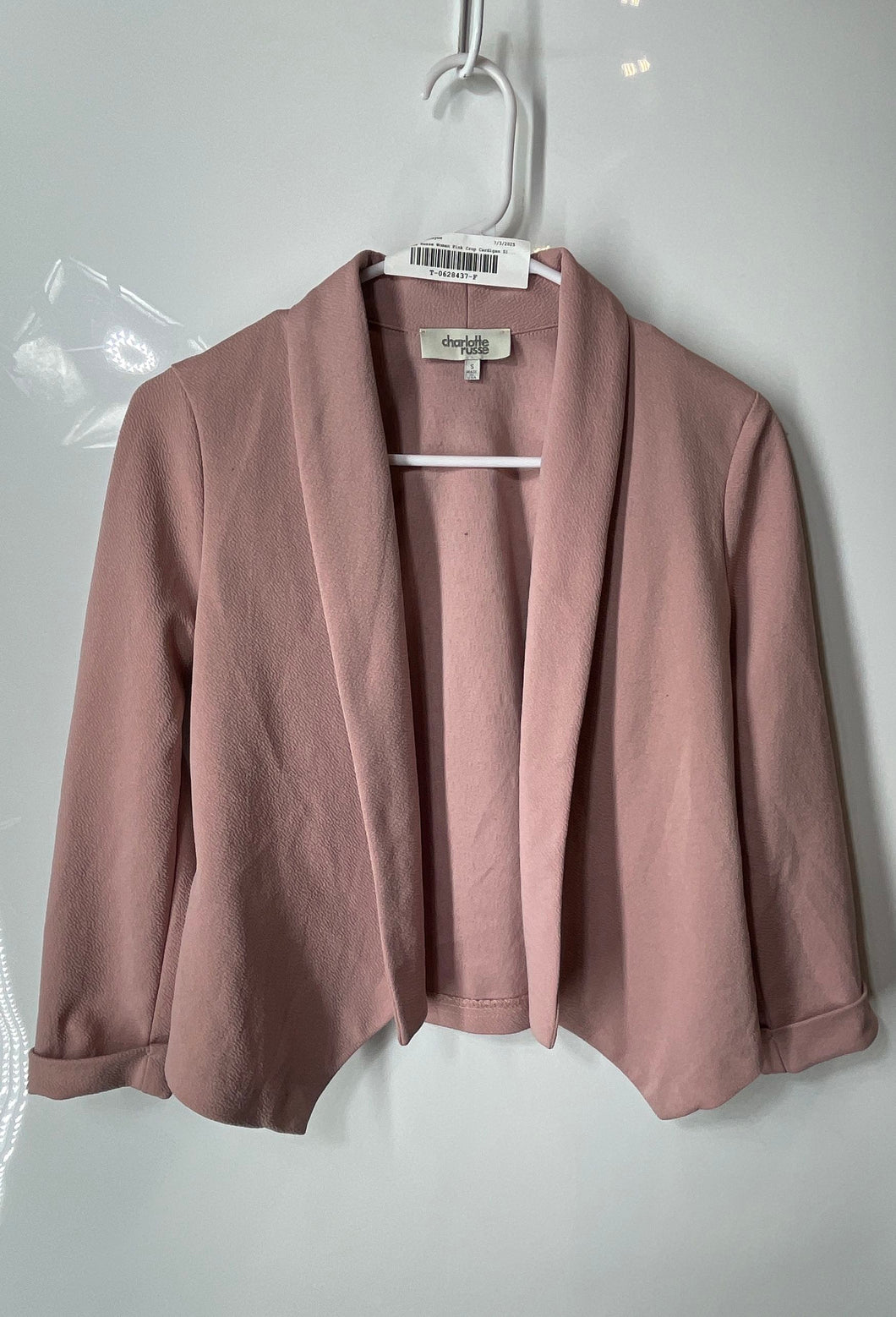 Charlotte Russe Womens Pink Long Sleeve Open Front Cropped Jacket Size S