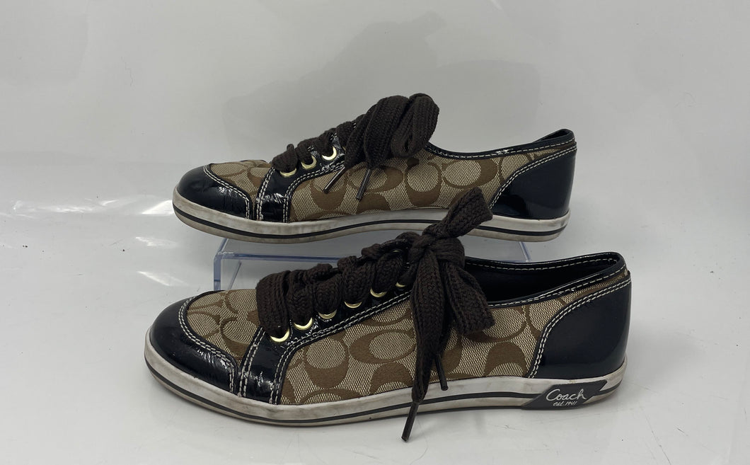 Coach Womens Brodi A1002 Brown Signature Print Lace-Up Sneaker Shoes Size 8