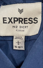 Load image into Gallery viewer, Express Mens Blue Long Sleeve Pockets Collared Fitted Dress Shirt Size L 16-16.5
