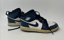 Load image into Gallery viewer, Nike Kids Air Jordan 1 Mid Blue Leather Lace-Up Mid Top Sneaker Shoes Size 2Y
