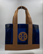 Load image into Gallery viewer, Authentic Tory Burch Womens Jesse Blue Brown Mini Tote Handbag Damaged
