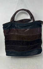 Load image into Gallery viewer, Unbranded Womens Brown Black Striped Print Inner Pocket Top Handle Shoulder Bag
