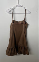 Load image into Gallery viewer, Zara Womens Brown Faux Leather Spaghetti Strap Ruffle Hem Mini Dress Size S
