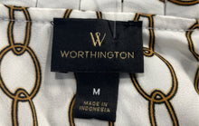 Load image into Gallery viewer, Worthington Womens Brown White Chain Print Short Sleeve Blouse Top Size M
