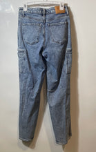 Load image into Gallery viewer, Express Womens Blue Denim Medium Wash Button Front Belt Loops Straight Jeans 4R

