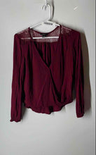 Load image into Gallery viewer, Forever 21 Womens Red Wine Long Sleeve Lace Sheer Blouse Top Size Small
