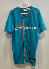 Load image into Gallery viewer, NFL Team Apparel Mens Green Short Sleeve Button Front Miami Dolphins Jersey Sz M
