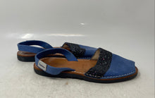 Load image into Gallery viewer, Norkinas Womens Blue Glittery Peep Toe Flat Slingback Sandals Size 7
