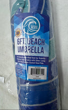 Load image into Gallery viewer, Bluewater Beach Blue Green Wave Print Portable Adjustable Height 6 FT. Umbrella
